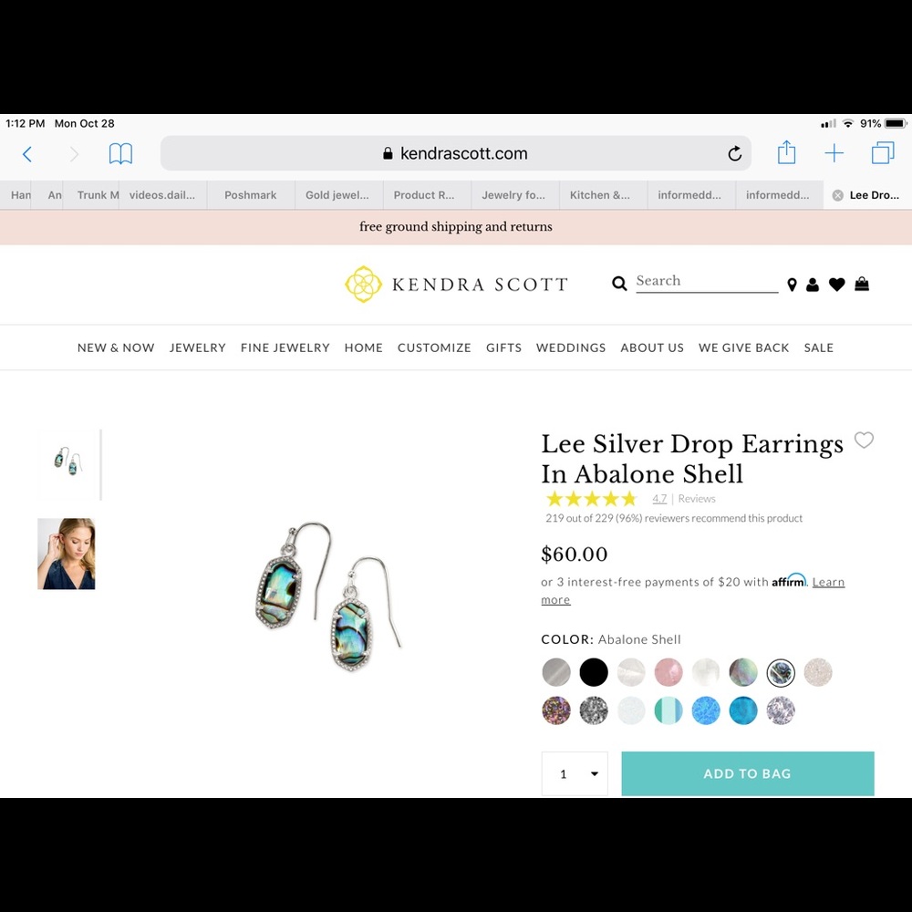 Kendra Scott Lee silver/abalone earrings